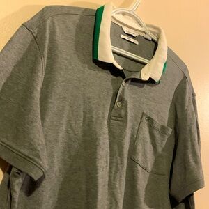 Calvin Klein - Polo Shirt - Gray With Blue Green & White Collar - Mens XL